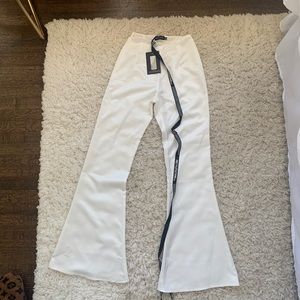 pretty little thing white satin flare pants NWT